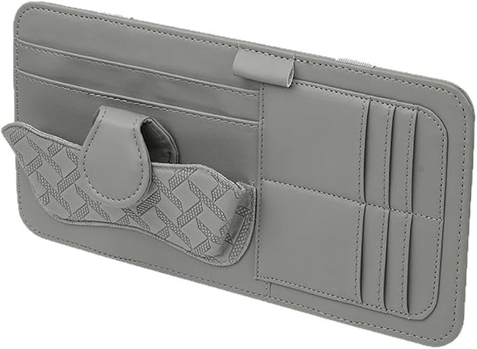 Car Sun Visor Organizer, Multifunctional Visor Storage Pouch with Sunglasses Holder & Card Sleeve Pocket, Auto Interior Organizer Pocket Bag for Pens Cards Documents, Universal Fit (Gray)