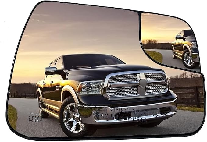 Right Passenger Side Heated Mirror Glass Replacement For 2019 2020 2021 Dodge Ram 1500 - Power Heated, with Backing Plate, Replace 68402036AA 68402037AA