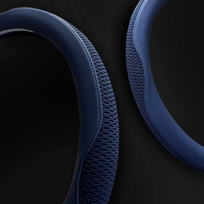Car Steering Wheel Cover, Universal 15 inch, The Latest Microfiber Leather Breathable Technology Fabric, Non-Slip, Comfortable, Warm in Winter and Cool in Summer, Blue