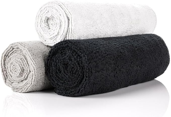 Sport & Workout Towel - Gym, Exercise, Fitness, Sport, Ultra Soft, Super Absorbent, Fast Drying Premium Microfiber, 320gsm, 16in x 27in, White + Ice Grey + Black - 3-Pack