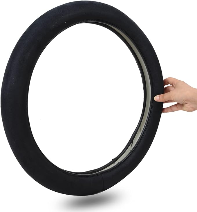 Black Faux Suede 14.5-15 Inch Memory Foam Steering Wheel Covers Breathable Anti-Slip Odorless Steering Wheel Universal Fit for Men Women