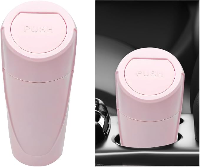 Car Trash Can Bin with Lid, Mini Vehicle Cup Holder Organizer Leakproof Garbage Bin, Waterproof Cup Type Trash Can Multi-Function Storage Container for RV Home Office (Pink)