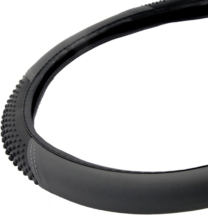 Sporty Two Tone Ergonomic Grip Steering Wheel Cover - Massaging Gel Grip for Standard Size Wheels 14.5-15 inch Gray/Black