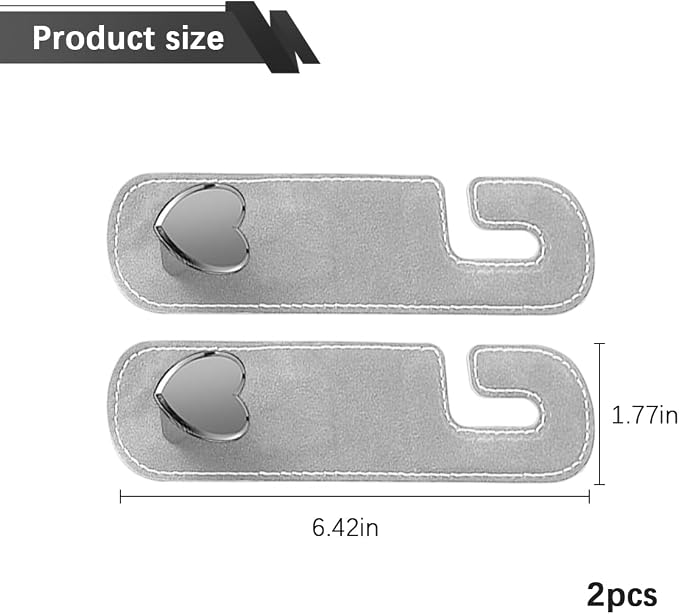 2PCS Car Seat Headrest Hook, Suede Leather Heart Hanger, Gray | 1.77x6.42 Inch, Universal fit, most Sedans/SUVs/Trucks, alloy core, half-open mount, interior accessories