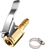 Tire Air Chuck Adapter with Clip,1/4" Brass American Type Thread Pump Nozzle，Locking Tire Inflator Adapter Connect, Air Compressor Tire Chuck Hose End with Barb Connector for Hose Repair 1PC