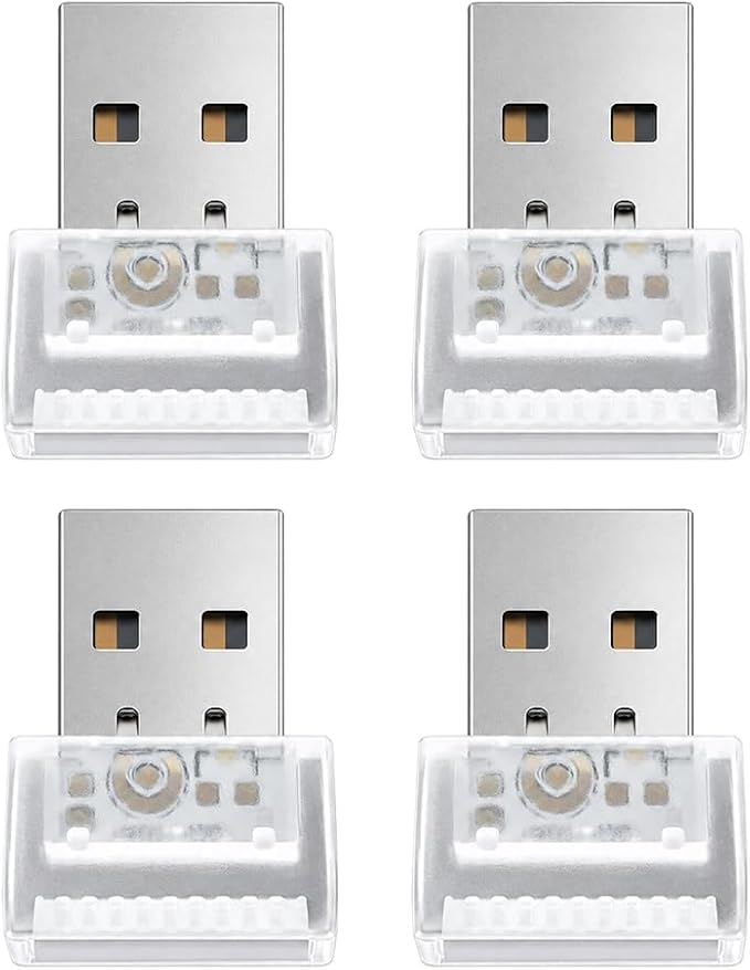 4PCS USB LED Car Interior Atmosphere Lamp,Multicolour Portable Mini | 5V USB-A plug-in, soft accent glow, no wiring, decor night light, car accessories for cars, SUVs, trucks