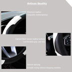 Ultra Fine Carbon Fiber Leather Steering Wheel Cover, Anti Slip and Sun Protective Protect The Steering Wheel, Easy to Install,Universal of 14.5"-15" (White)