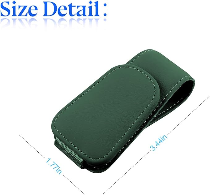 Sunglasses Holder for Car Sun Visor, Vehicle Magnetic Leather Eyeglass Hanger, Sun Glasses Mount Clip on Visors, Ticket Card Cash Organizer, Auto Interior Accessories (Black/Green, 1 PCS)