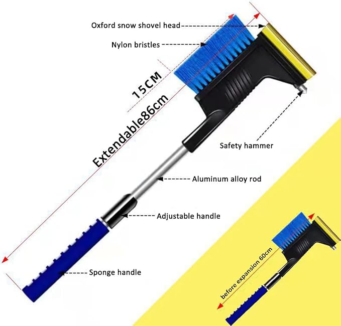 Extendable Snow Brush, Ice Scrapers Premium Aluminum Wide Oxford Shovel Head Design 4-in-1 Design Portable Compact Foldable Snow Shovel, Car Ice Brush for Cars Trucks (type 1)