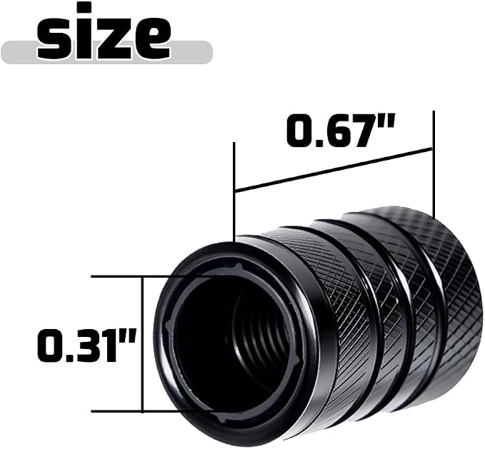 4-Piece Black Anodized Aluminum-Plastic Composite Tire Valve Stem Caps with Integrated Plastic Sleeve,Corrosion-Resistant and Universal Fit,Suitable for Cars, Trucks, and Motorcycles(Black)