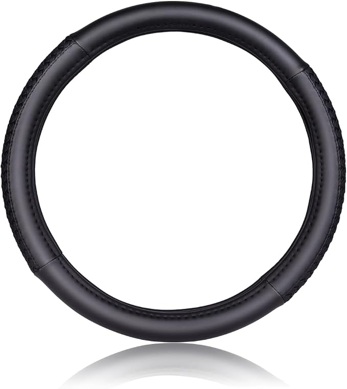 car Steering Wheel Cover Faux Leather Massage Universal fit 3D Honeycomb Hole Anti-Slip Sporty 15 Inches (Sliod Black Woven)