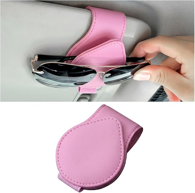 Car Visor Sunglasses Holder, Magnetic Vehicle Sun Visor Eyeglasses Hanger Ticket Card Holder Clip, Auto Interior Sunvisor Glasses Mounter Organizer, Universal for Vehicles (Pink)