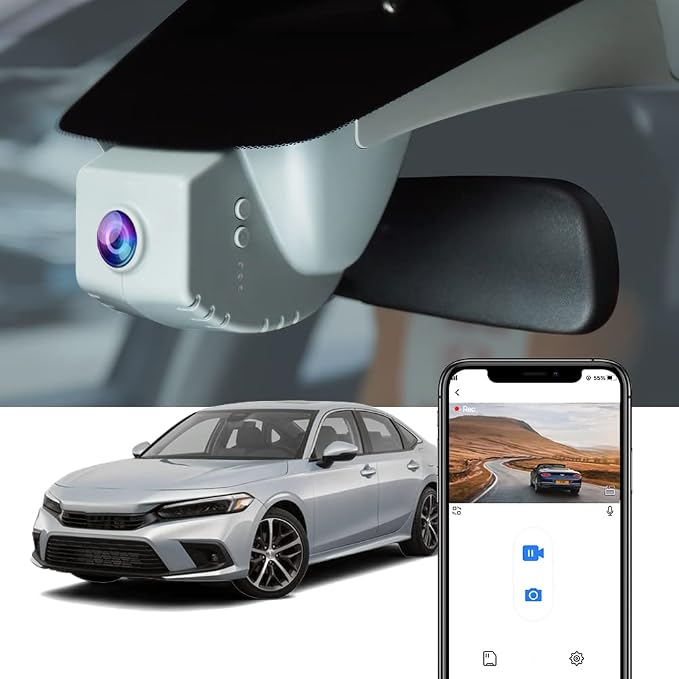 4K Dash Cam Suitable for Honda Civic 2022-2026 & Type R Si (Black Cover), OEM Factory Look, UHD 2160P Video, Built-in WiFi & APP, Loop Recording, Gravity Sensor, Easy to Install, 64GB Card