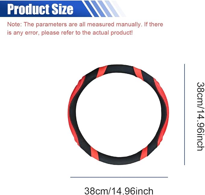 Car Steering Wheel Cover, 15 Inch Leather Anti-Slip Breathable Automotive Steering Wheel Protector, Universal Heat Resistant Vehicle Interior Accessories Cars, SUVs, Trucks(Red)