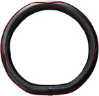 Flat Bottom Steering Wheel Cover Anti-Slip,Safety,Soft,Breathable,Durable,Full Surround,Comfortable Grip Microfiber Leather (D-Shape,Black Red)