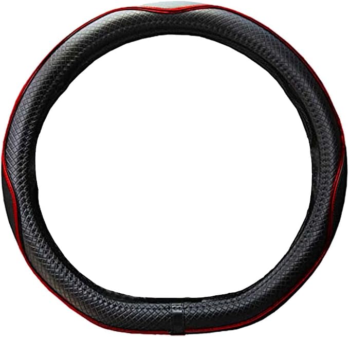 Flat Bottom Steering Wheel Cover Anti-Slip,Safety,Soft,Breathable,Durable,Full Surround,Comfortable Grip Microfiber Leather (D-Shape,Black Red)