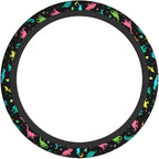 Dinosaurs Colors Cartoon Dinos in Neon Steering Wheel Cover Car Accessories Cute for Women Girls Girly Universal 15 Inch Neoprene Auto Interior Decor Anti Slip Car Truck Protector