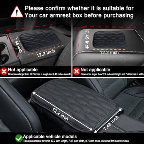 Car Center Console Cover, Upgraded Leather Car Armrest Cushion, Universal Waterproof Cushion Pad, Non-Slip Car Interior Accessories, Fits Most Sedans SUVs Trucks (Black)