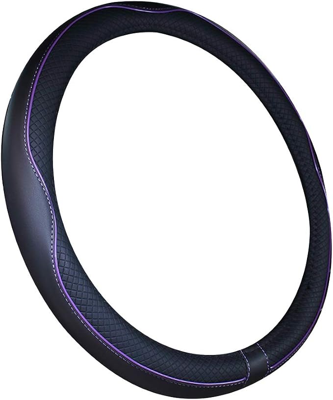 Large Size Steering Wheel Cover Anti-Slip,Safety,Soft,Breathable,Durable,Full Surround,Comfortable Grip Microfiber Leather (15.5-16 inch, Black Purple)