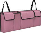 Car Trunk Organizer – Backseat Hanging Large Storage Bag with Adjustable Straps, Waterproof Collapsible Cargo Organizer with 4 Pockets, Space-Saving Trunk Storage for SUV Truck MPV (Pink)