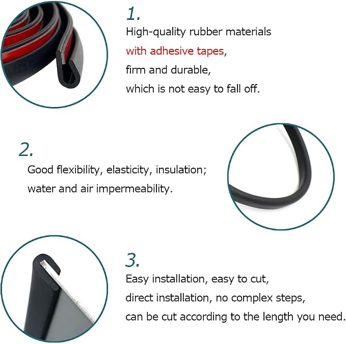 Rubber Edge Trim Black, U Channel Rubber Seal Strip with Self-Adhesive Tape, Metal Edge Protector Fit for 0.15", 10Ft (118in)