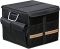 Car Trunk Organizer - Collapsible Trunk Organizer with Foldable Cover Aluminium Alloy Handle Reflective Strip for Auto, SUV, Truck, Minivan (S Black)