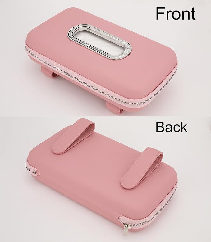 Car Tissue Holder, Sun Visor Napkin Holder, Luxury PU Leather Backseat Tissue Case Holder (Pink)