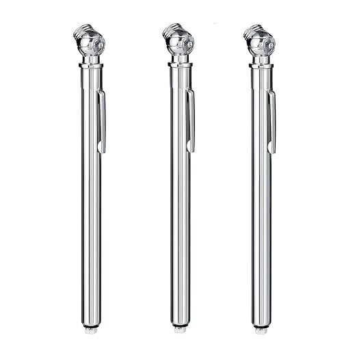 Pencil Tire Pressure Gauge (10-75PSI) Stainless Steel Body and Metal Made Nozzle 3 Measurements for Vehicles (3 Pack)