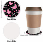 Pink Butterfly Steering Wheel Cover for Women, Universal Auto Steering Wheel 14-15 Inch Car Interior Accessories with 2PCS Car Coasters, Suitable for Men and Women