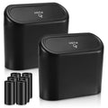 2 Pack Car Trash Can with Lid, Mini Auto Dustbin, Leakproof Vehicle Garbage Bin with 90pcs Trash Bags, Multipurpose Interior Accessories Storage Container Cute Garbage Bin for Car, Office, Home