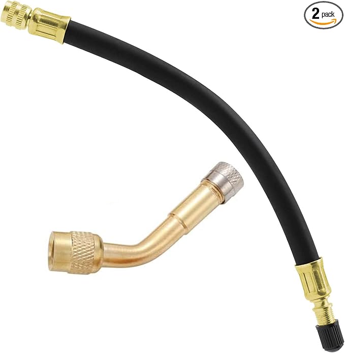 Tire Valve Extension, 8.25 Inch Flexible Valve Stem Extenders with 135 Degree Brass Schrader Tire Valve Extension Adaptor Compatible for Cars Truck Motorcycle Bike Scooter