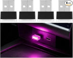 4PCS USB LED Car Interior Atmosphere Lamp, Portable Mini, Purple | 5V USB-A plug-in, soft accent glow, no wiring, decor night light, car accessories for cars, SUVs, trucks