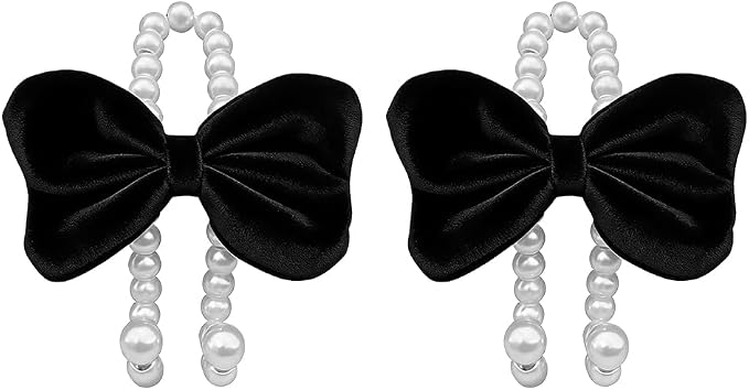 2PCS Bow Pearl Car Seat Headrest Hook, Cute Vehicle Seat Hangers Storage Organizer for Handbag Purse Coat, Auto Interior Headrest Decorative Hook, Universal for SUV RV Truck (Black)
