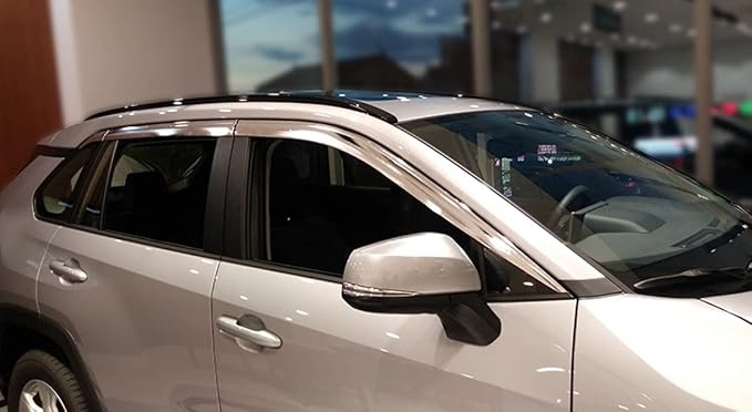 AUTOCLOVER Tape-On Rain Guards Window Visors 6 Pcs Set for Toyota Rav4 2019 2020 2021 2022 2023 2024 2025 / Window Deflectors, Out-Channel Vent Shades (Chrome)