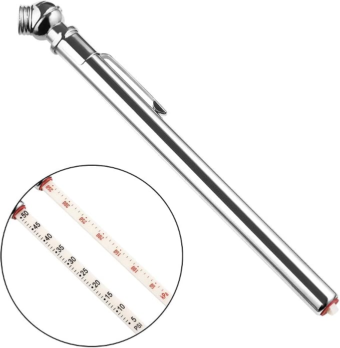 CZC AUTO Tire Pressure Gauge Heavy Duty Mechanical Air Gauge Stainless Stem Single Chuck with Pocket Clip for Truck Motorcycle Bike Car RV SUV ATV, 5-50PSI 30-350KPa (2 Pack)