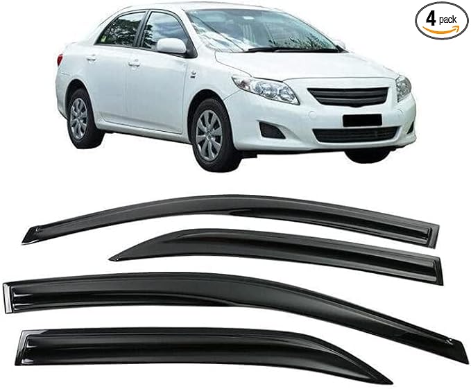 Tape-On Window Visors 4-Piece for 2009-2013 Toyota Corolla Sedan Only Sun Rain Guard Shield Shade Smoke 94073