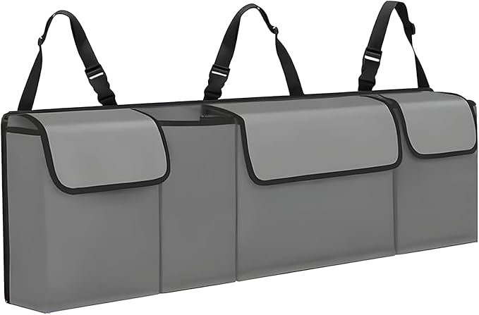 Car Trunk Organizer, Backseat Hanging Large Storage with Adjustable Straps,Waterproof PVC Collapsible Cargo Bag, Car Interior Accessories for Auto SUV MPV (Gray)