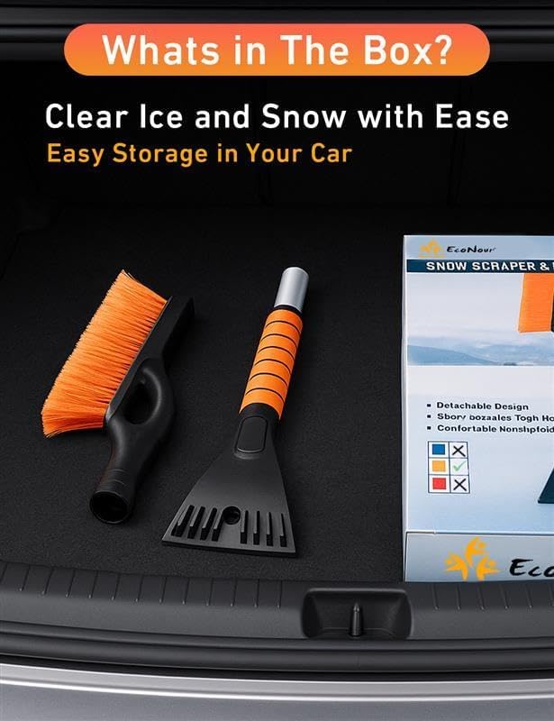 27" Aluminum Ice Scrapers for Car Windshield | Car Snow Scraper Window and Snow Brush with Ergonomic Foam Grip Winter Accessories (Orange)