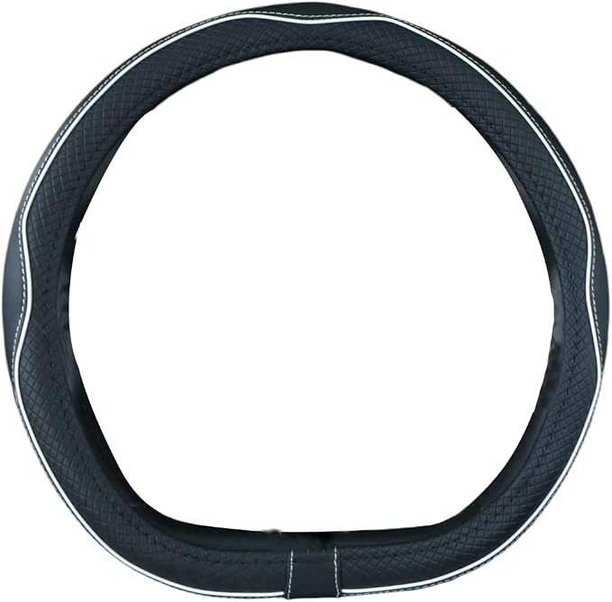 Flat Bottom Steering Wheel Cover Anti-Slip,Safety,Soft,Breathable,Durable,Full Surround,Comfortable Grip Microfiber Leather (D Shape, Black White)