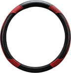 Car Steering Wheel Cover, 15 inch Carbon Fiber Microfiber Anti-Slip Breathable PU Leather Elastic Steering Wheel Protector, Car Interior Accessories for Most Cars (Wine Red)