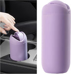 Car Trash Can with Lid, Silicone Leakproof Mini Round Vehicle Garbage Bin for Cup Holder, Portable Automotive Interior Waste Storage & Organizers Accessories, Universal Fit (Purple)