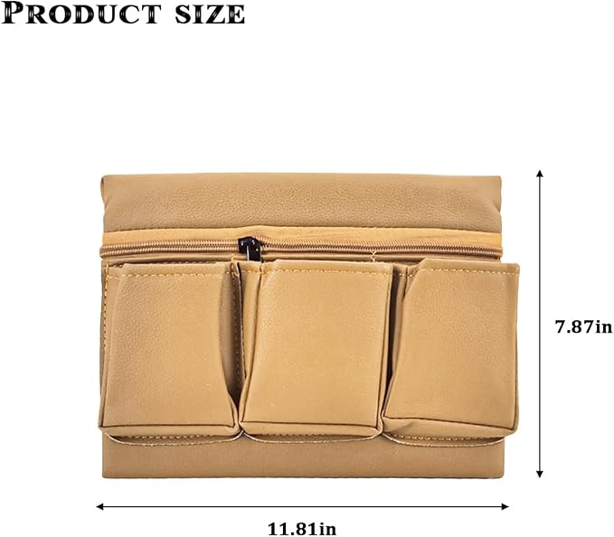 Car Window Armrest Storage Box, Leather Automotive Side Door Arm Rest Pad Organizer with Multiple Pocket, Multifunctional Vehicle Armrest Elbow Pad Storage Bag, Universal Fit (Beige)