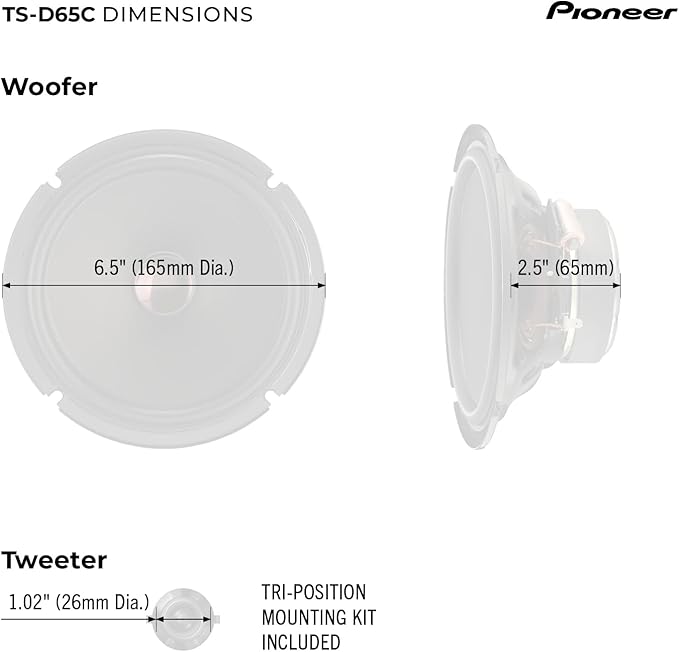 D-Series TS-D65C 6.5” 2-Way Speakers (Pair) – 270W Max, Crisp Highs + Clear Vocals, Ideal Factory Upgrade, Add an Amplifier for Even Better Performance