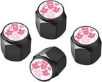 Tire Valve Stem Caps Cover,4 Pcs Metal Black Air Valve Cap, Aluminum Car Wheel Stem Caps,Universal Stem Covers for Cars,Trucks,Bikes,Motorcycles,Corrosion Resistant (Pink Flower)