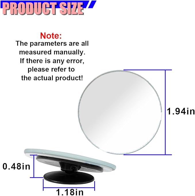 1.94" Car Blind Spot Mirror, 360° Adjustable Round HD Glass Convex Rear View Mirror, Self-Adhesive Frameless Wide Angle Auto Exterior Side Blind Spot Mirrors, Fit for Most Cars (2PCS)
