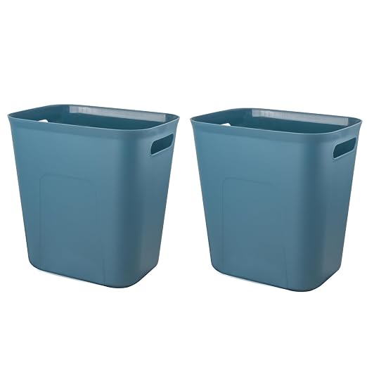 Plastic Small Bathroom Trash Can, 3.5 Gallon, Bluish Green, 2 Pack | Compact Sturdy Garbage Can for Bathroom, Laundry Room, Kitchen, Office, Kids Room, Dorm, Durable, Easy to Clean