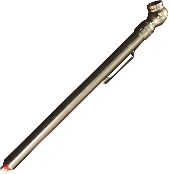 S-925 Pencil Tire Pressure Gauge for Trucks, RV’s & Bicycle Tires, Single Head Chuck with Built-in Deflator Valve, Durable Plated Brass, Pressure Measured in PSI & kPa