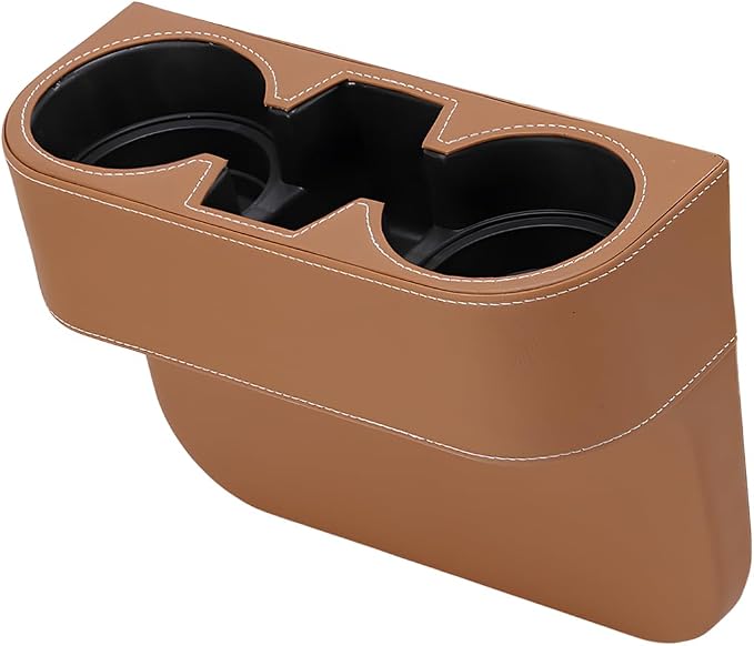 YoRise Car Cup Holder, PU Leather Automotive Cup Drink Holder, Car Seat Gap Filler Storage Box, Multifunctional Front Seat Organizer, Cell Mobile Phone Holder, Coin Bucket (Brown)