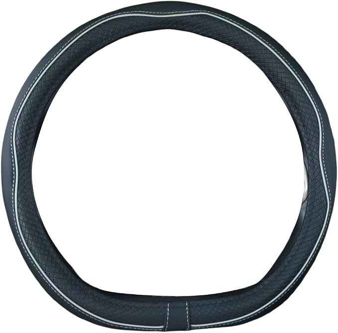 Flat Bottom Steering Wheel Cover Anti-Slip,Safety,Soft,Breathable,Durable,Full Surround,Comfortable Grip Microfiber Leather (D Shape, Black Gray)