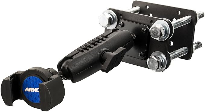 Mounts RoadVise Forklift Front Guard Phone Mount | Holds Phones 4" Wide | Fits Forklift Pillars and Front Guards | Adjustable 3.75" Shaft | Phone Holder fits iPhone, Samsung, and More